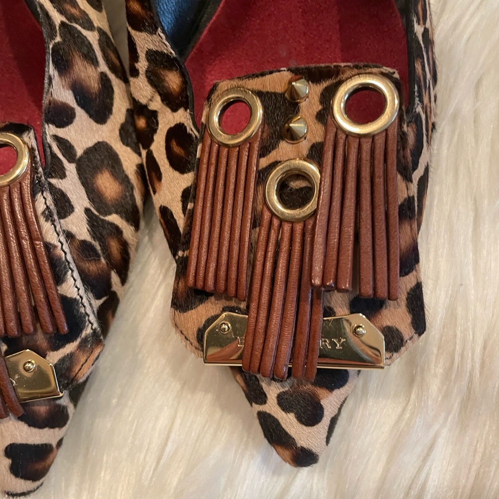 Burberry Leopard Wedge Heels with Maroon Tassels -  sz 38 - Picture 2 of 6